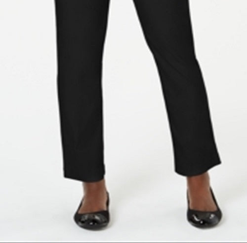 Calça feminina Karen Scott com frente lisa, tamanho médio, preta