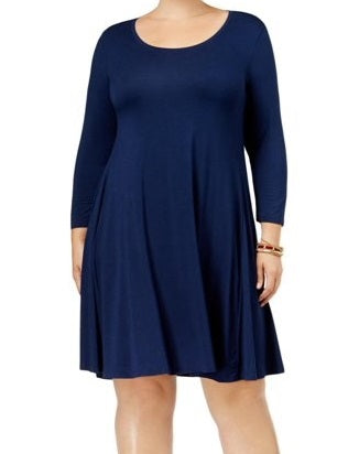 Vestido casual feminino estilo &amp; co plus size com mangas 3/4, azul, tamanho 0X