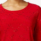 JM Collection Top jacquard feminino com detalhes em vermelho, tamanho pequeno e pequeno