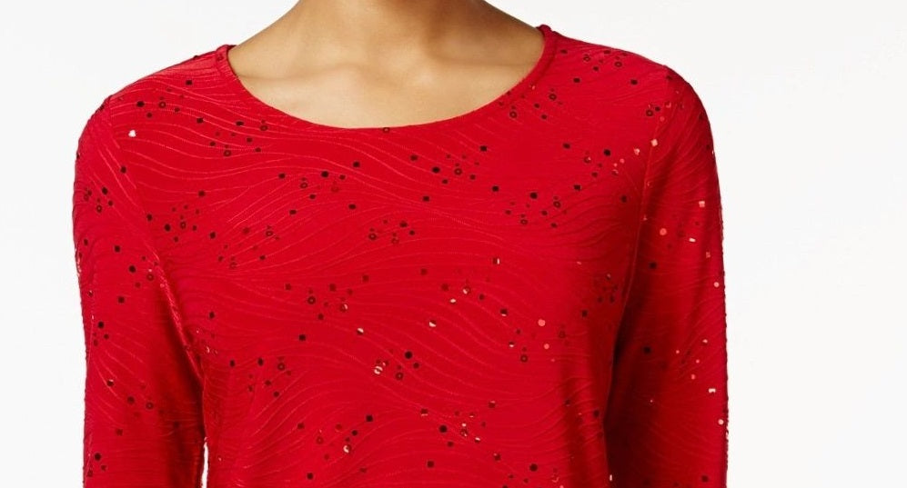 JM Collection Top jacquard feminino com detalhes em vermelho, tamanho pequeno e pequeno