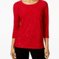 JM Collection Top jacquard feminino com detalhes em vermelho, tamanho pequeno e pequeno