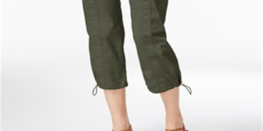 Calça Capri Cargo Feminina Estilo &amp; Co com Cós em Malha Verde Tamanho 16