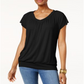 JM Collection Top Feminino Manga Curta Gola V Preto Tamanho P