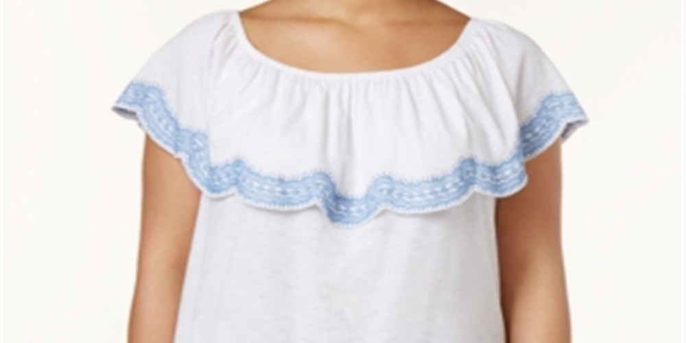 Blusa feminina estilo &amp; co plus size bordada ombro a ombro branca tamanho 2X