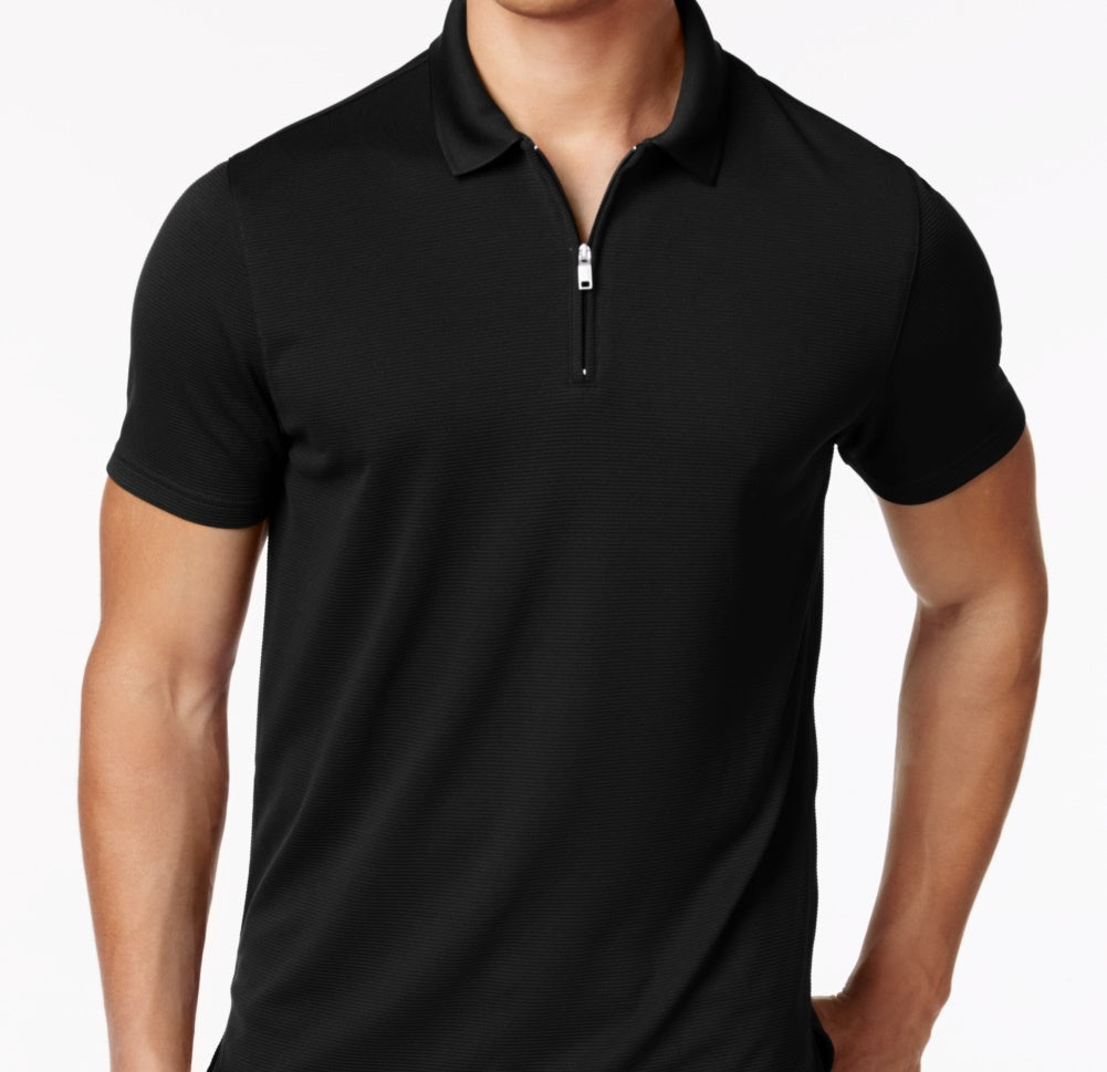 Camisa polo masculina Alfani Ottoman com zíper, preta, tamanho grande