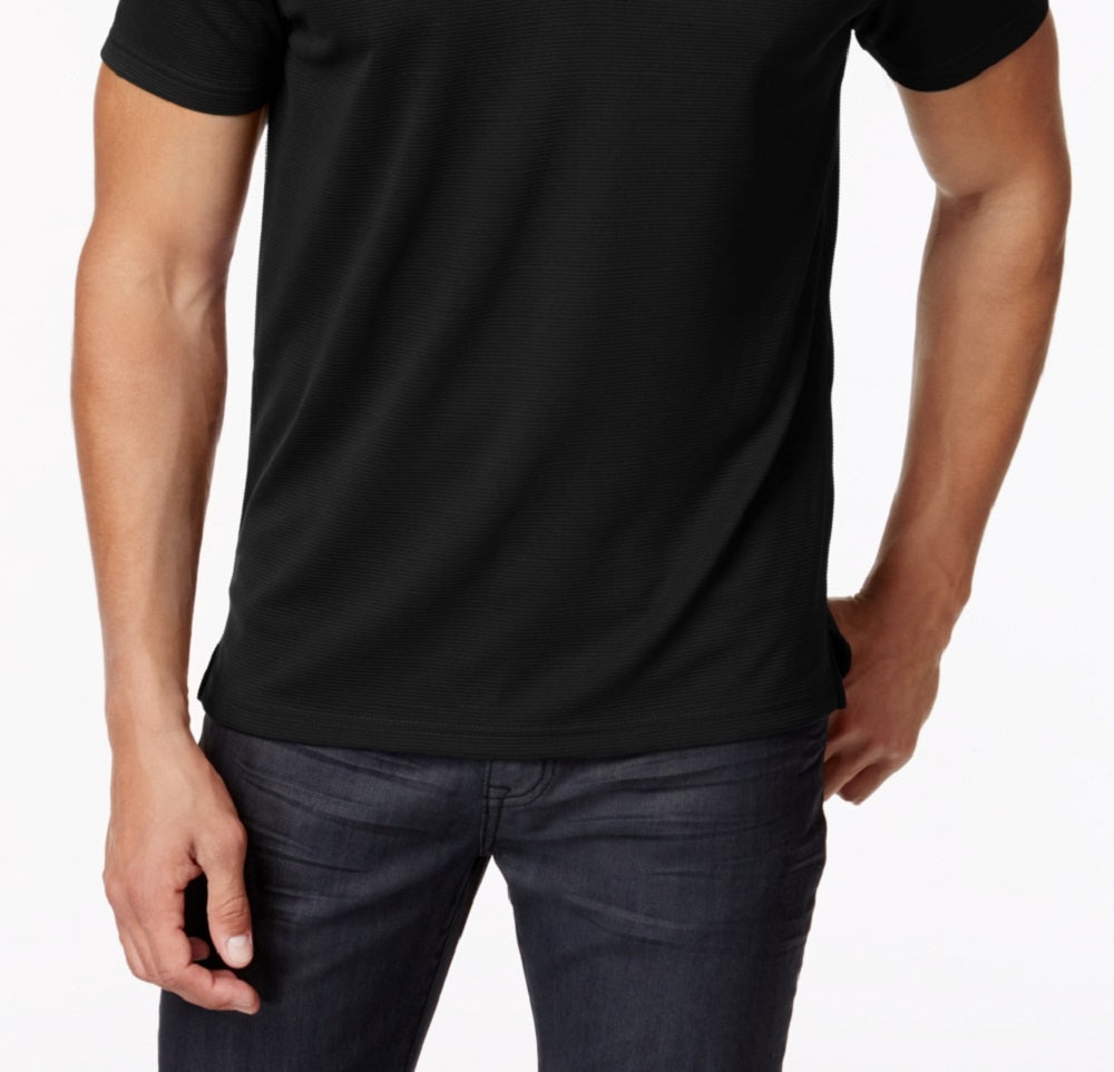 Camisa polo masculina Alfani Ottoman com zíper, preta, tamanho grande