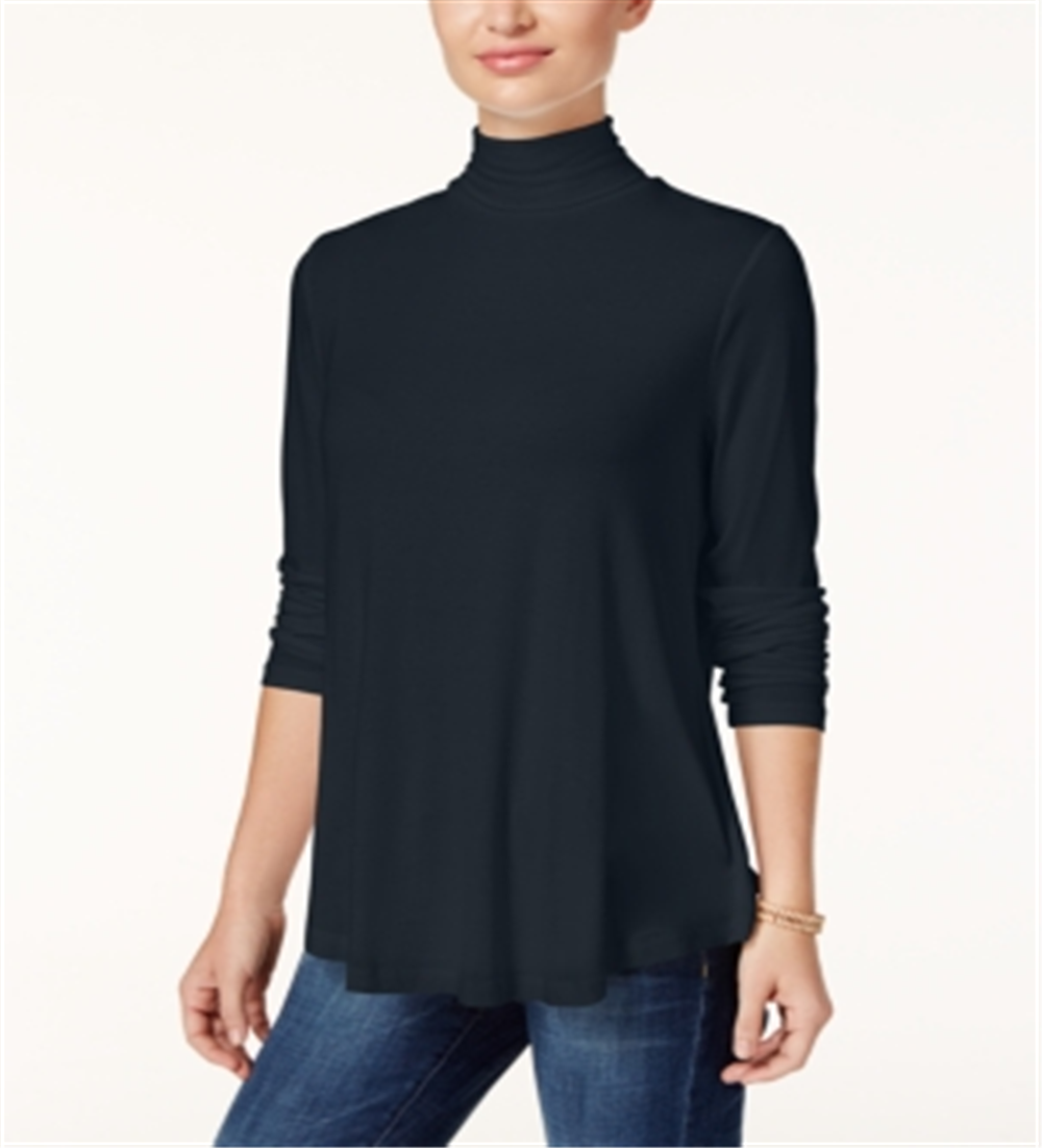 Blusa feminina de gola alta JM Collection, azul, tamanho médio