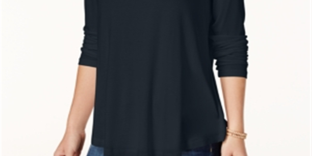 Blusa feminina de gola alta JM Collection, azul, tamanho médio