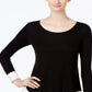 Blusa feminina de manga comprida e decote redondo da INC International Concepts, preta, tamanho X-S