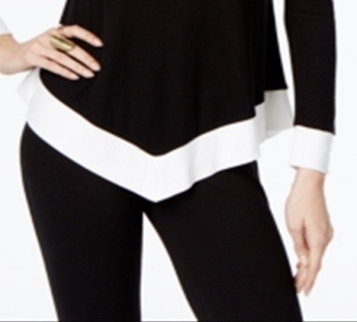 Blusa feminina de manga comprida e decote redondo da INC International Concepts, preta, tamanho X-S