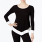 Blusa feminina de manga comprida e decote redondo da INC International Concepts, preta, tamanho X-S
