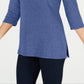 Karen Scott Blusa de malha feminina de algodão com decote canoa e manga 3/4, azul, tamanho X-S
