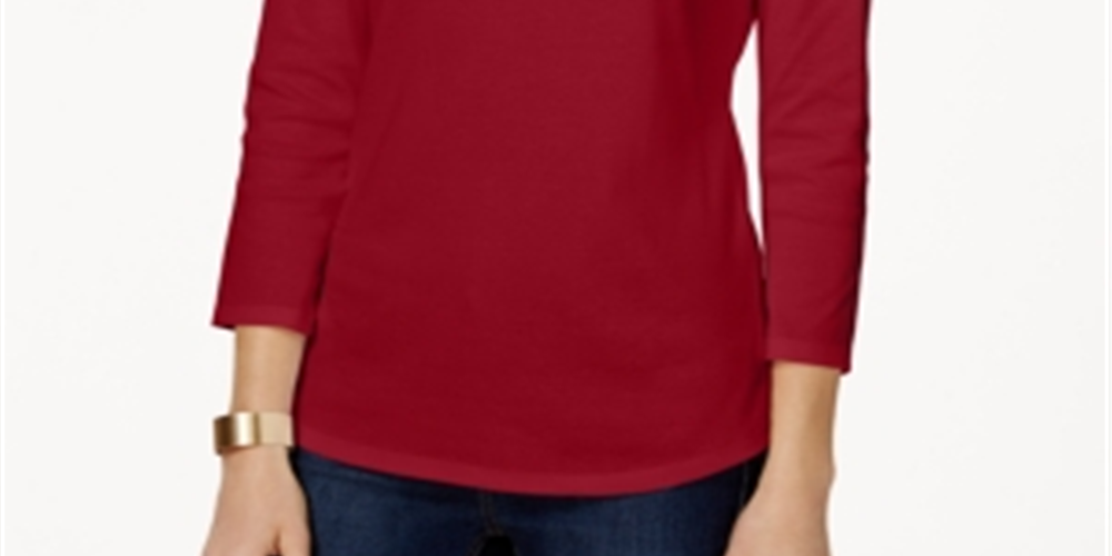 Charter Club Blusa feminina com decote canoa e botões, tamanho grande, vermelha