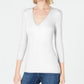 Blusa canelada feminina INC International Concepts, branca, tamanho médio