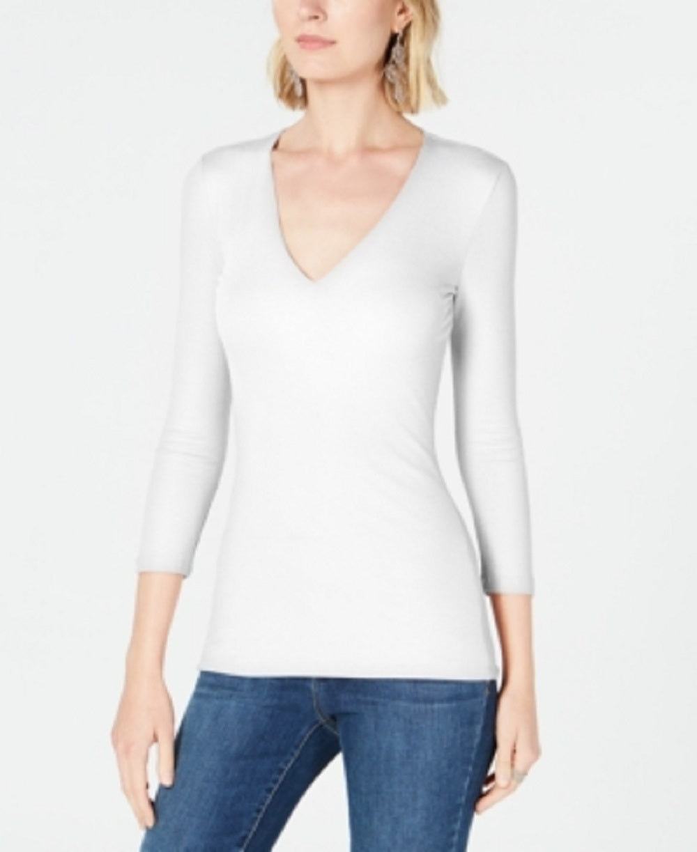 Blusa canelada feminina INC International Concepts, branca, tamanho médio
