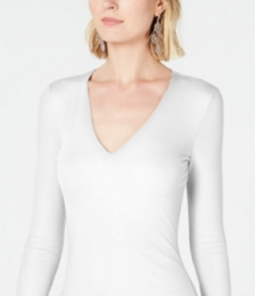 Blusa canelada feminina INC International Concepts, branca, tamanho médio