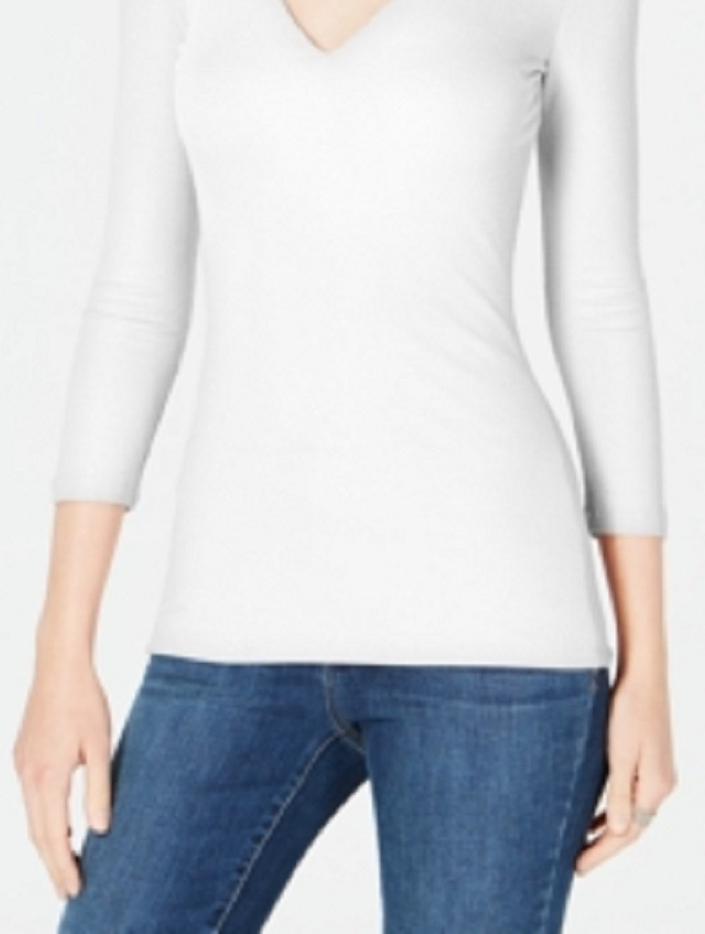 Blusa canelada feminina INC International Concepts, branca, tamanho médio