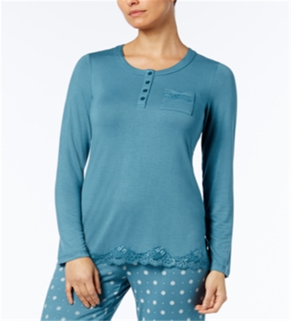 Túnica de dormir com acabamento em renda Alfani feminina, azul, tamanho pequeno