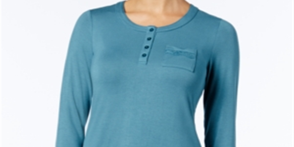 Túnica de dormir com acabamento em renda Alfani feminina, azul, tamanho pequeno
