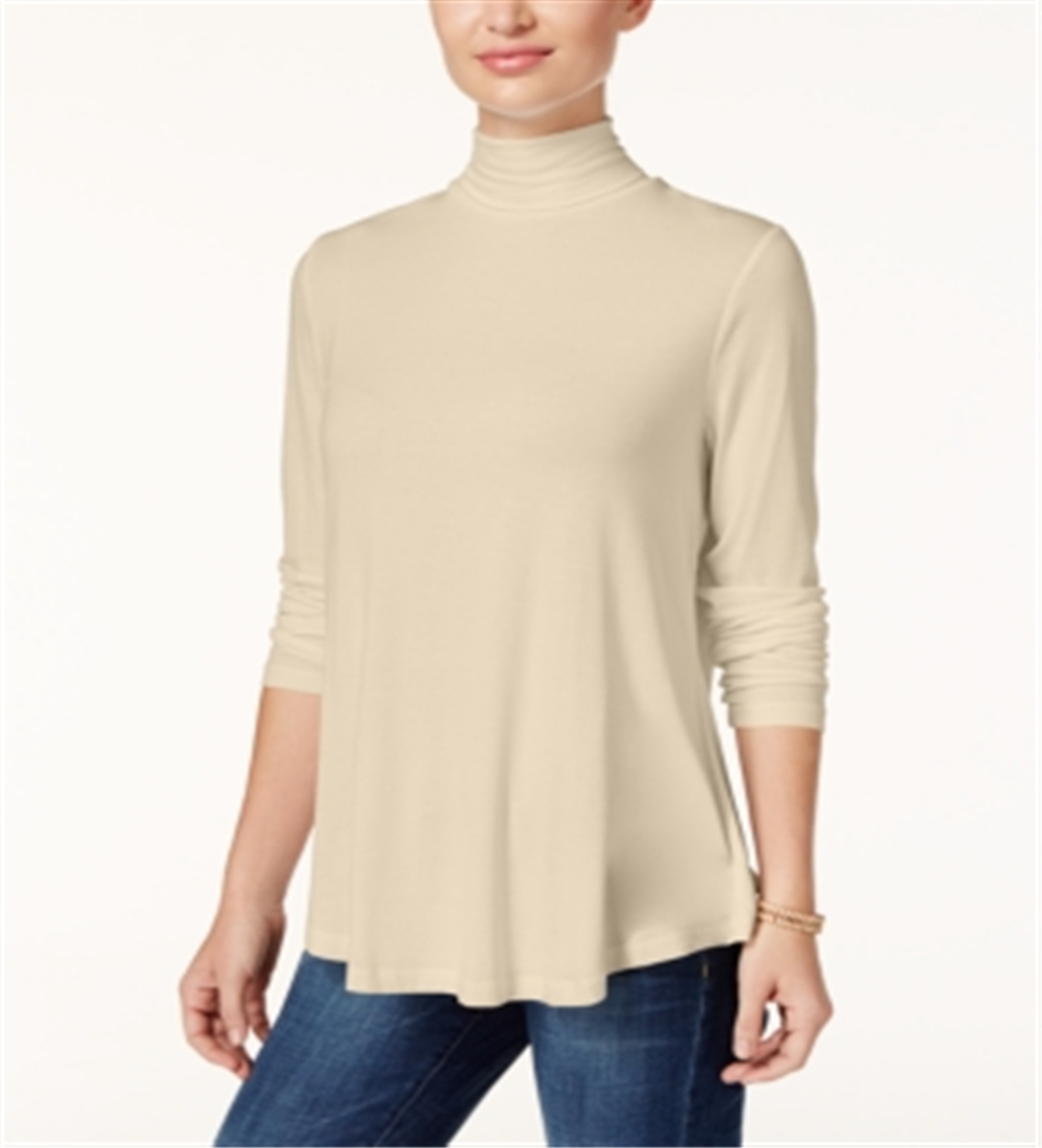 Blusa feminina de gola alta JM Collection, marrom, tamanho pequeno
