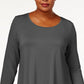 JM Collection Top feminino com decote redondo, cinza, tamanho 0X
