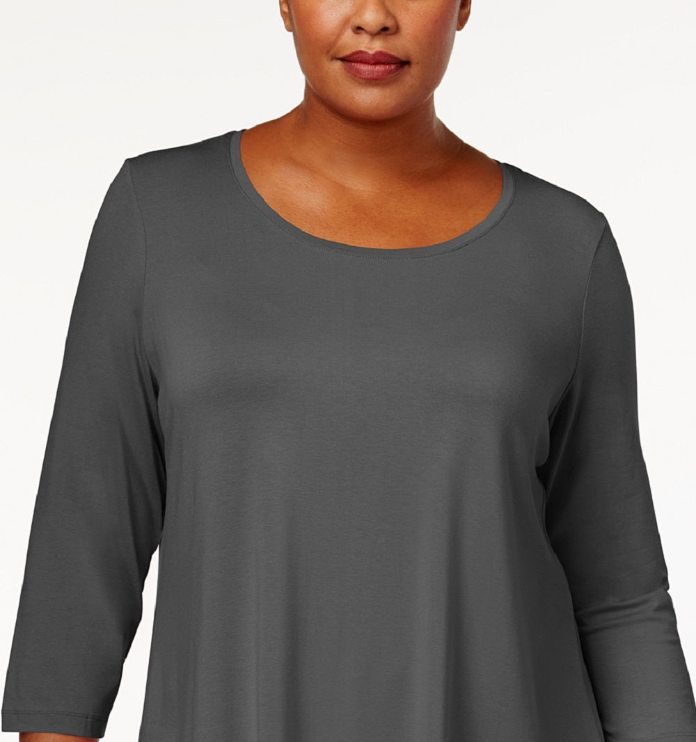 JM Collection Top feminino com decote redondo, cinza, tamanho 0X