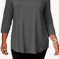 JM Collection Top feminino com decote redondo, cinza, tamanho 0X