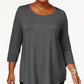 JM Collection Top feminino com decote redondo, cinza, tamanho 0X