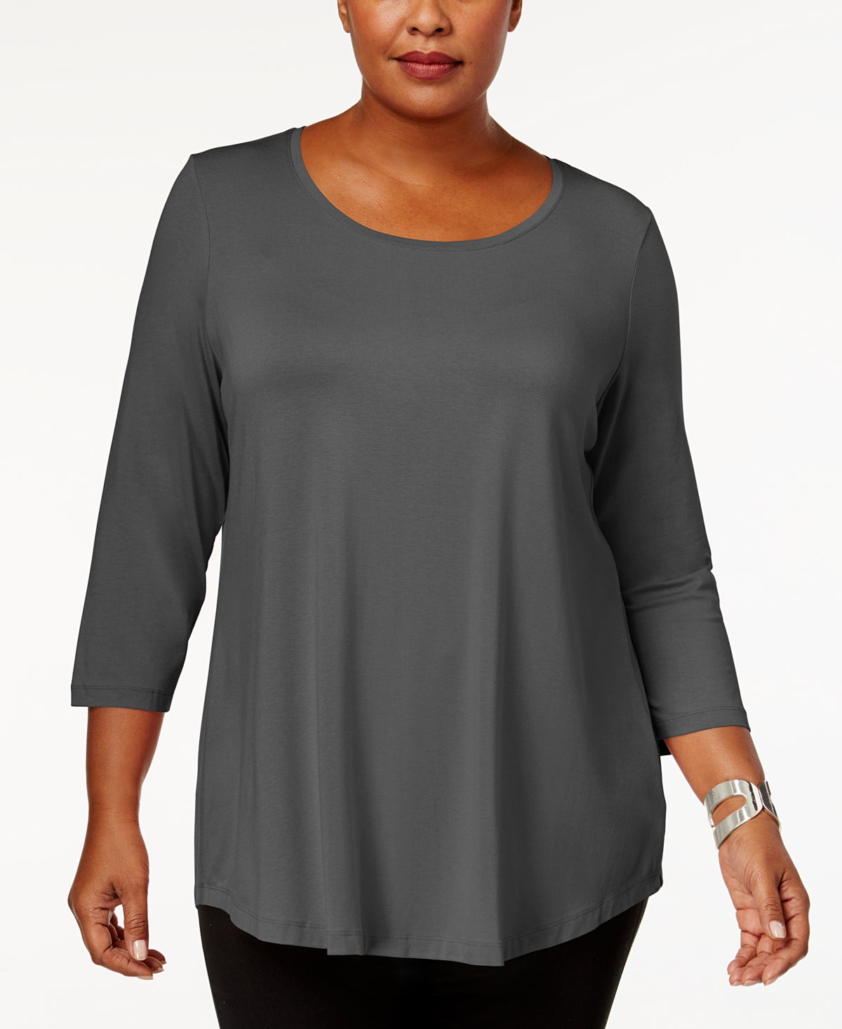 JM Collection Top feminino com decote redondo, cinza, tamanho 0X