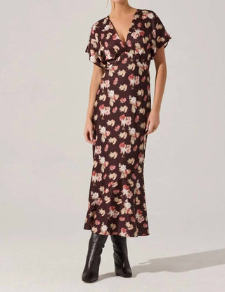 Astr - Talyha Floral Satin V-neck Dress
