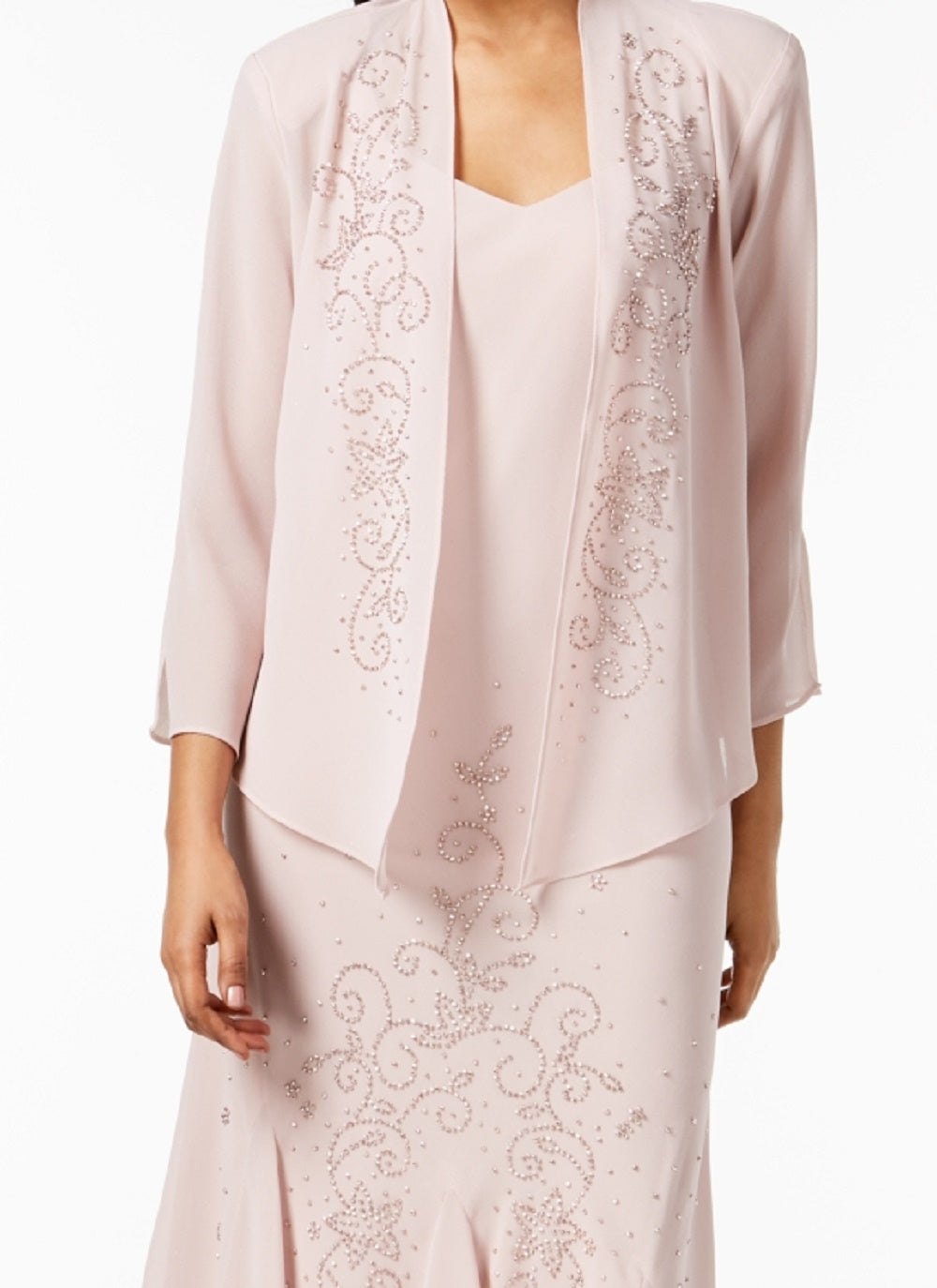 Vestido e jaqueta sem mangas com decote em V e contas R &amp; M Richards feminino, rosa, tamanho 14