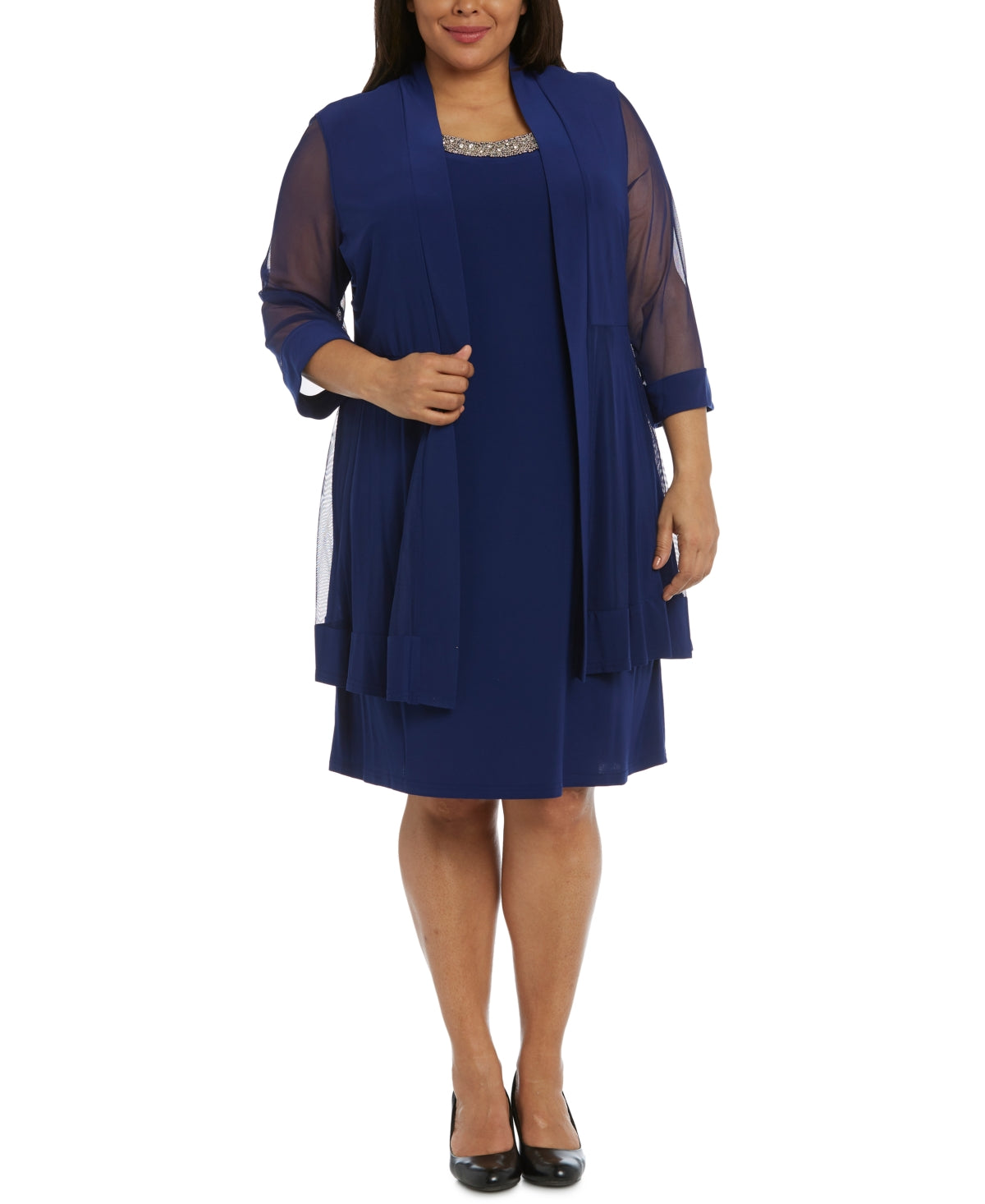 Vestido e jaqueta femininos R &amp; M Richards, azul, tamanho 16W