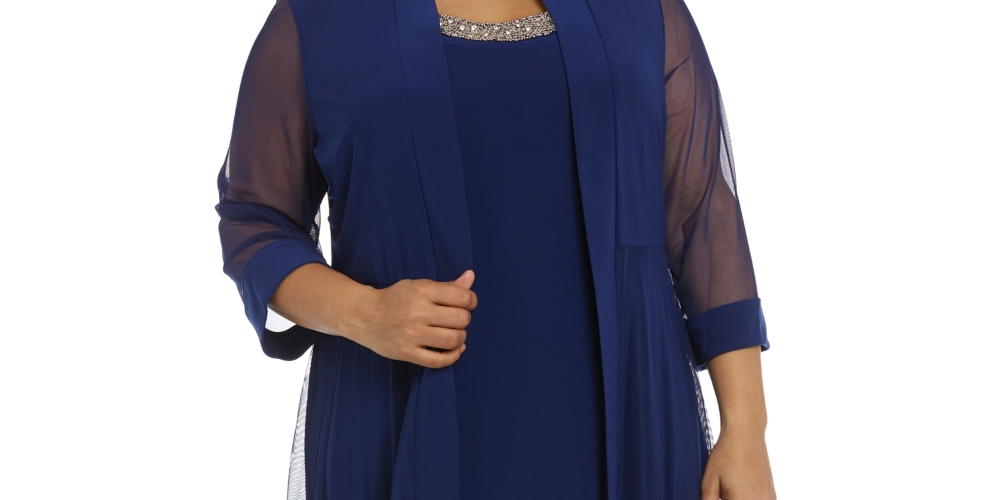 Vestido e jaqueta femininos R &amp; M Richards, azul, tamanho 16W