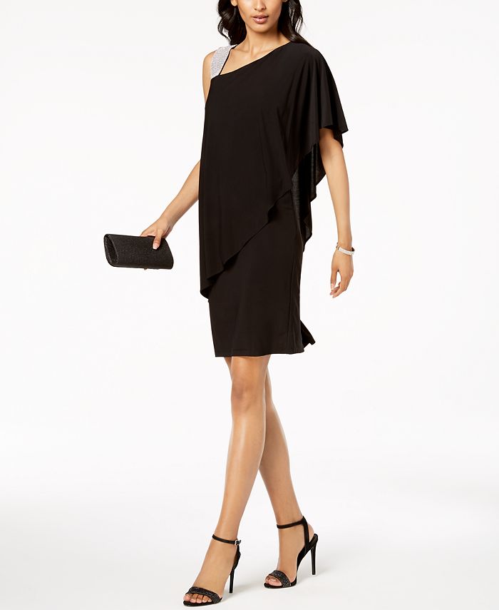 Vestido feminino R &amp; M Richards com um ombro só e strass, preto, tamanho 14