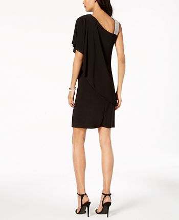 Vestido feminino R &amp; M Richards com um ombro só e strass, preto, tamanho 14