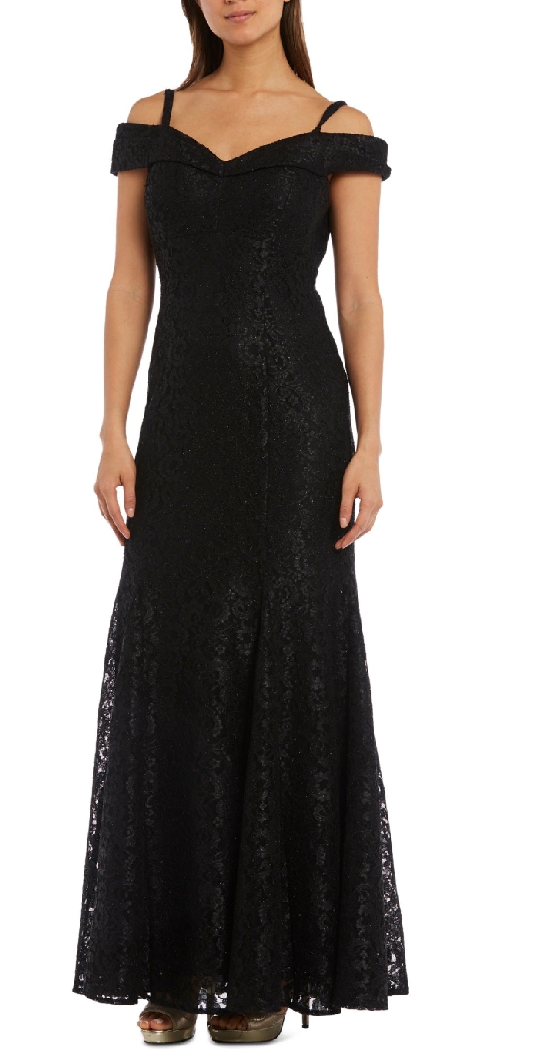 Vestido de renda ombro a ombro feminino R &amp; M Richards, preto, tamanho 14, pequeno