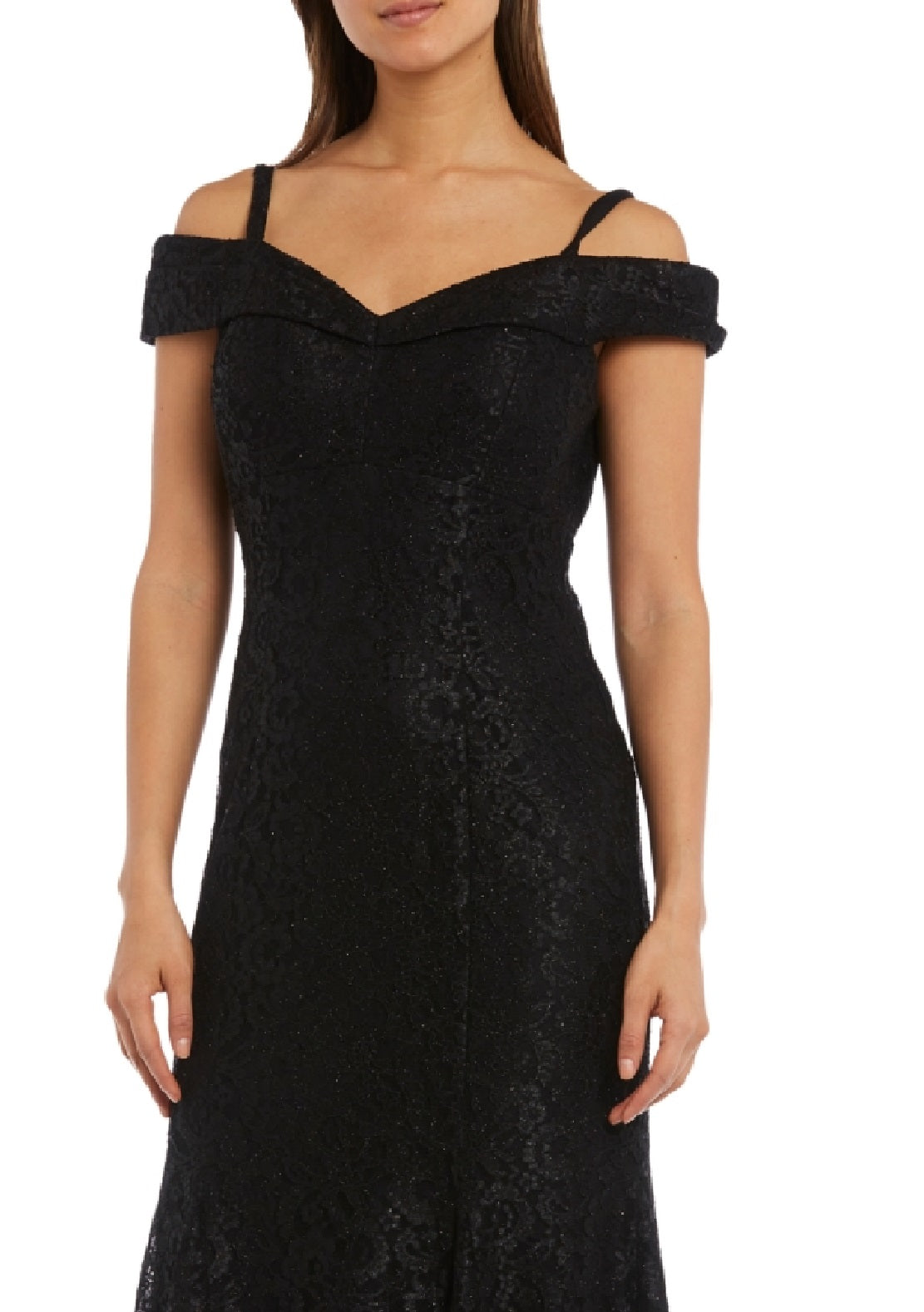 Vestido de renda ombro a ombro feminino R &amp; M Richards, preto, tamanho 14, pequeno