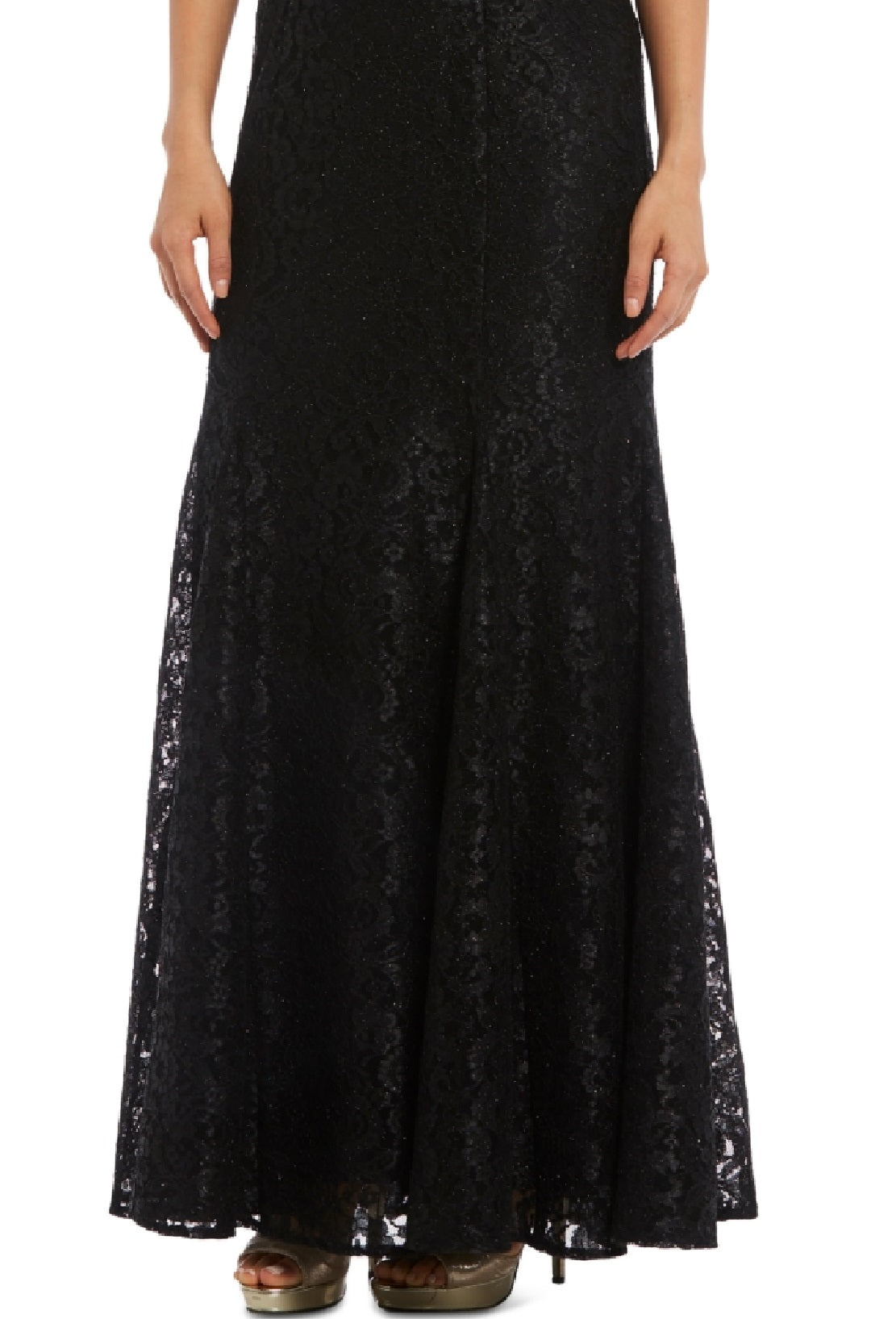 Vestido de renda ombro a ombro feminino R &amp; M Richards, preto, tamanho 14, pequeno