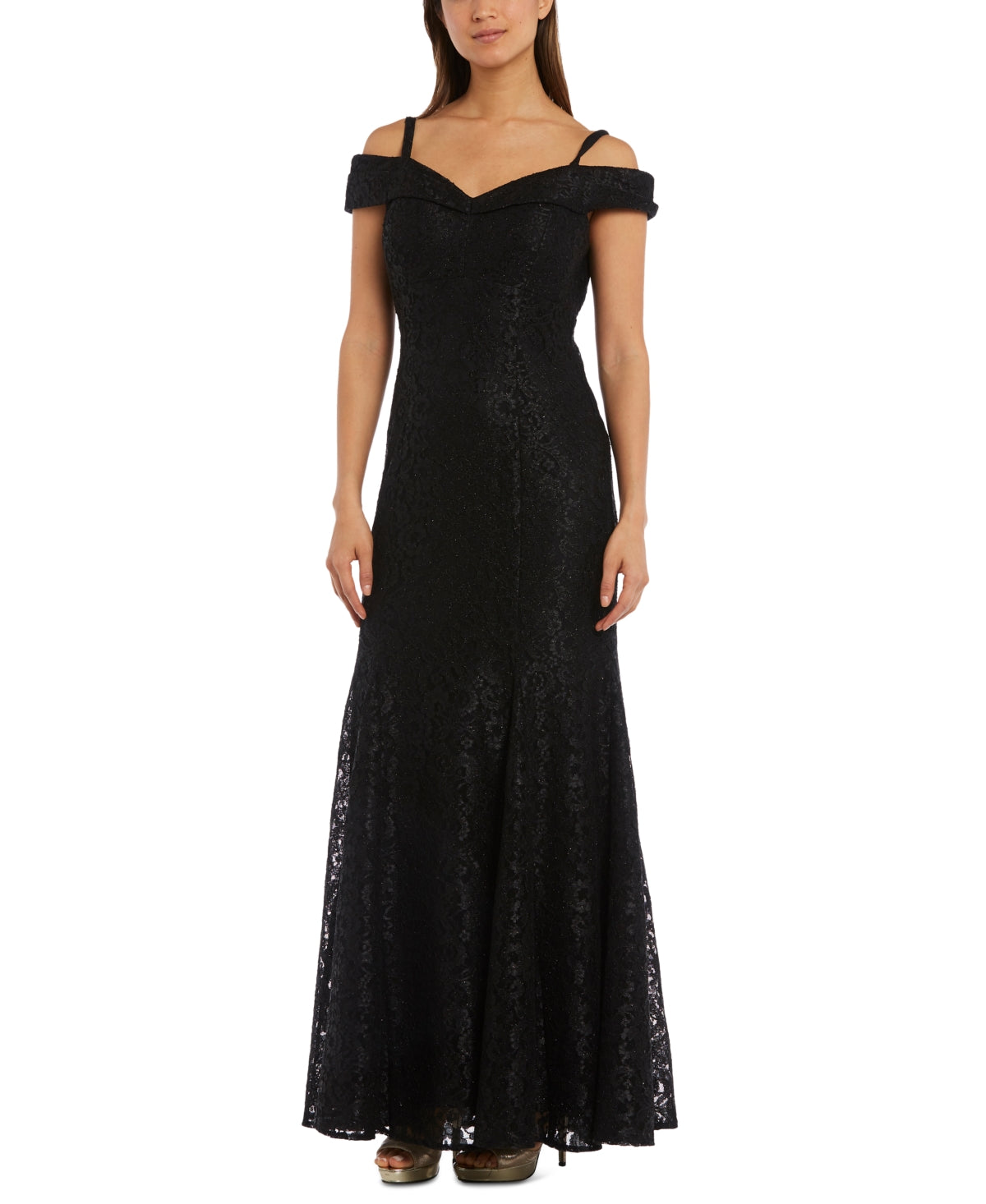 Vestido de renda ombro a ombro feminino R &amp; M Richards, preto, tamanho 14, pequeno