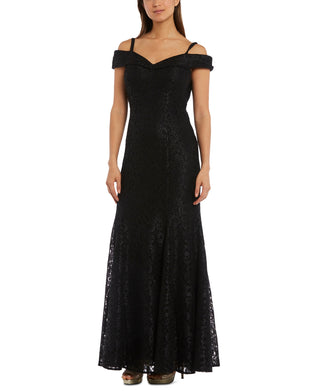 Vestido de renda ombro a ombro feminino R &amp; M Richards, preto, tamanho 14, pequeno