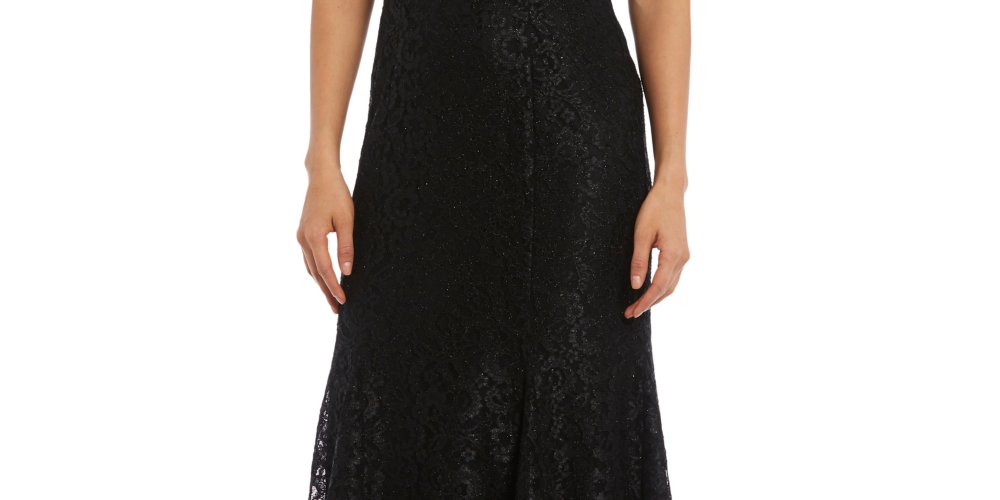 Vestido de renda ombro a ombro feminino R &amp; M Richards, preto, tamanho 14, pequeno