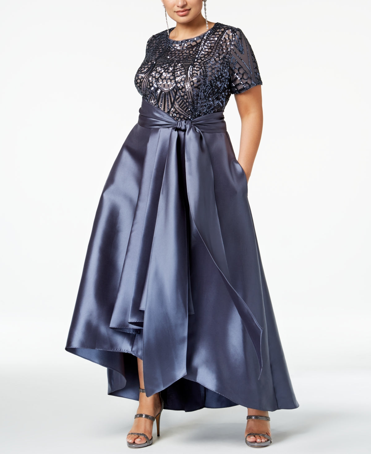 Vestido longo feminino R &amp; M Richards, cinza, tamanho 18W