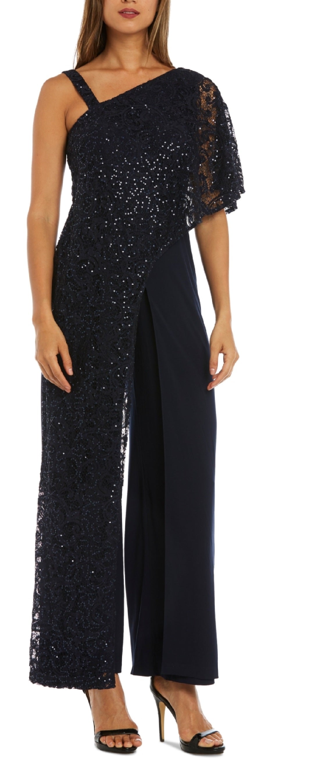 Macacão feminino de renda com um ombro só R &amp; M Richards, azul, tamanho 6