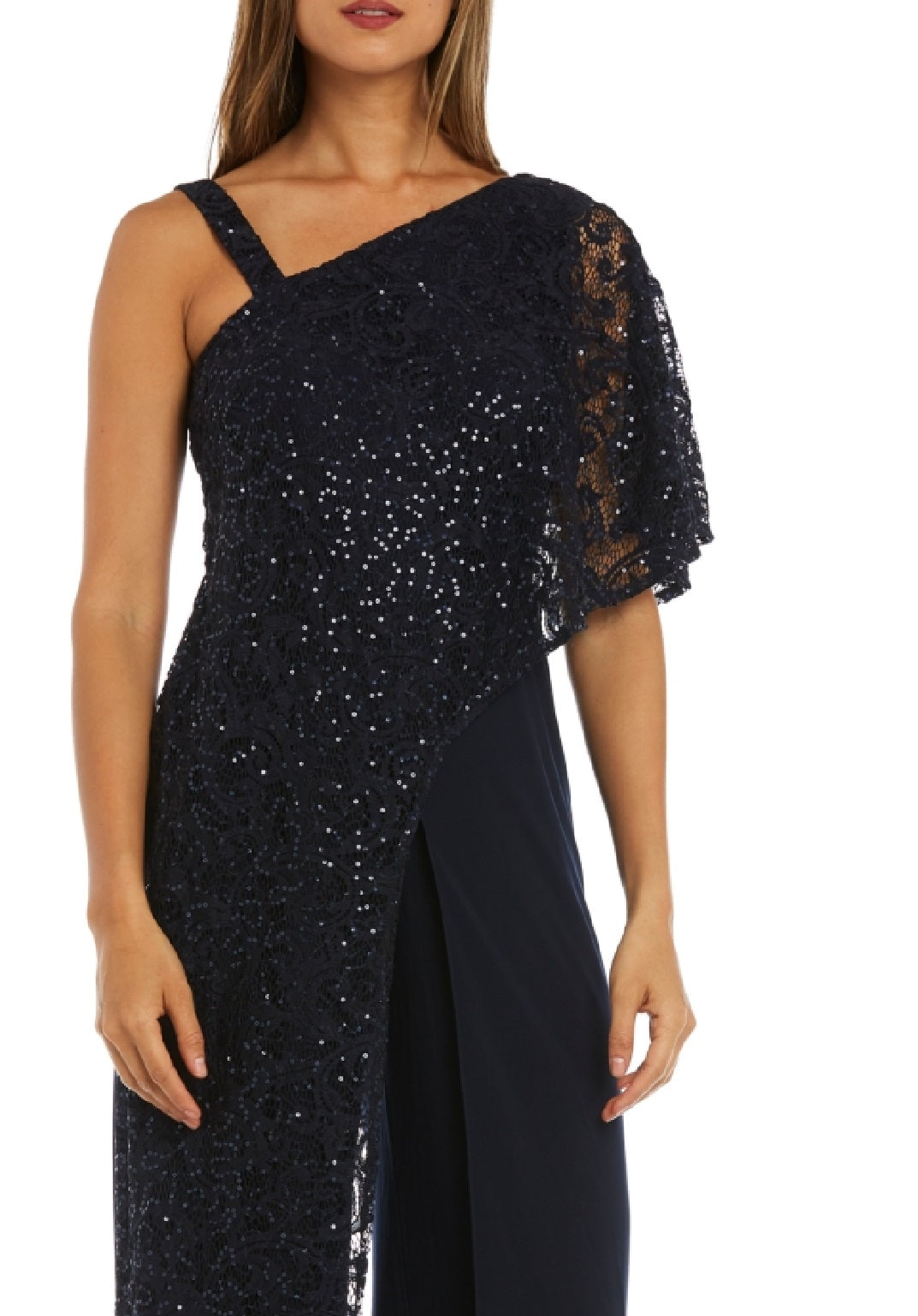 Macacão feminino de renda com um ombro só R &amp; M Richards, azul, tamanho 6