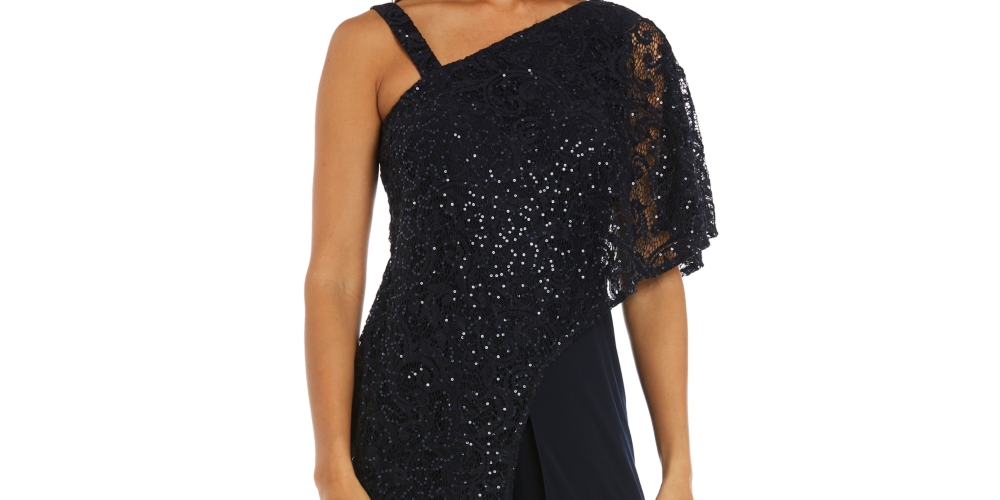 Macacão feminino de renda com um ombro só R &amp; M Richards, azul, tamanho 6