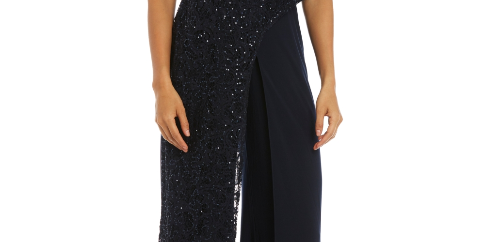 Macacão feminino de renda com um ombro só R &amp; M Richards, azul, tamanho 6