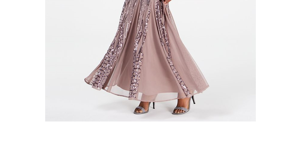 Vestido feminino R &amp; M Richards com lantejoulas e pregas, marrom, tamanho 8