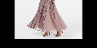 Vestido feminino R &amp; M Richards com lantejoulas e pregas, marrom, tamanho 8