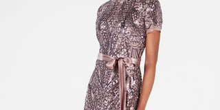 Vestido feminino R &amp; M Richards com lantejoulas e pregas, marrom, tamanho 8