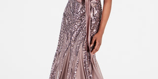 Vestido feminino R &amp; M Richards com lantejoulas e pregas, marrom, tamanho 8